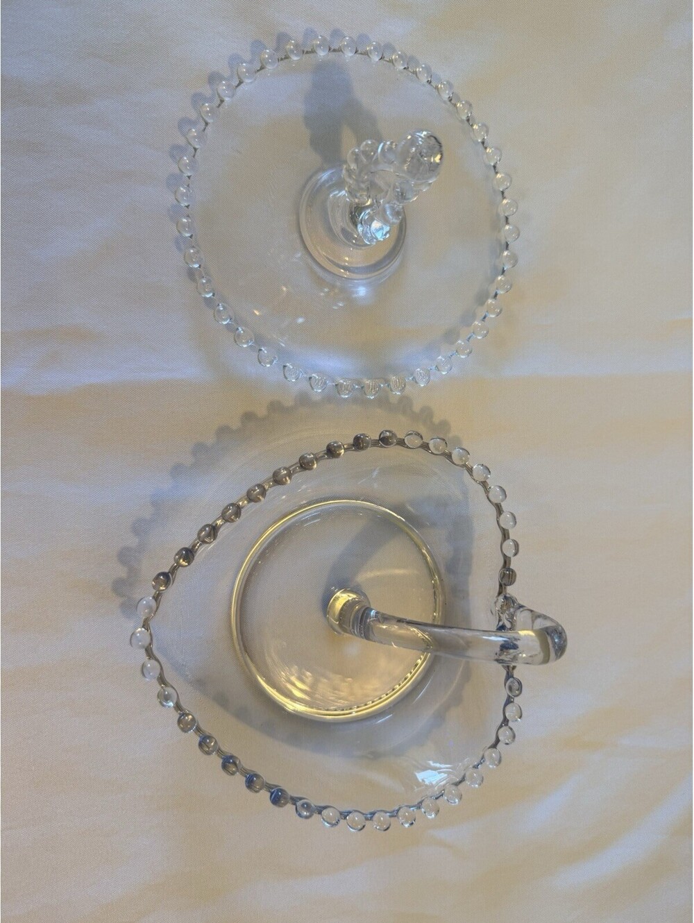 Vintage Imperial Candlewick Glass Center Handle Trays Lot of 2 Beaded Edge